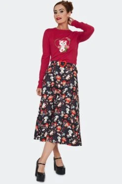 Midi Skirt In Valentines Kitties And Puppies By Voodoo Vixen -MODERN MILLIE Shop SKA4080 BLK 01