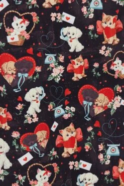 Midi Skirt In Valentines Kitties And Puppies By Voodoo Vixen -MODERN MILLIE Shop SKA4080 BLK 03