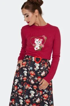 Midi Skirt In Valentines Kitties And Puppies By Voodoo Vixen -MODERN MILLIE Shop SKA4080 BLK 04