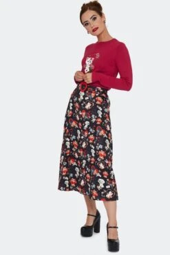 Midi Skirt In Valentines Kitties And Puppies By Voodoo Vixen -MODERN MILLIE Shop SKA4080 BLK 05