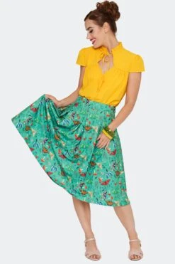 Moth And Mushroom Green Skirt By Voodoo Vixen -MODERN MILLIE Shop SKA4085 GRN 04