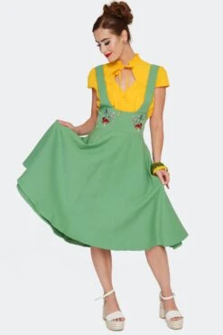 Moth And Mushroom High Waisted Pinafore Skirt By Voodoo Vixen 4 Moth And Mushroom High Waisted Pinafore Skirt By Voodoo Vixen -MODERN MILLIE Shop SKA4087 GRN 01