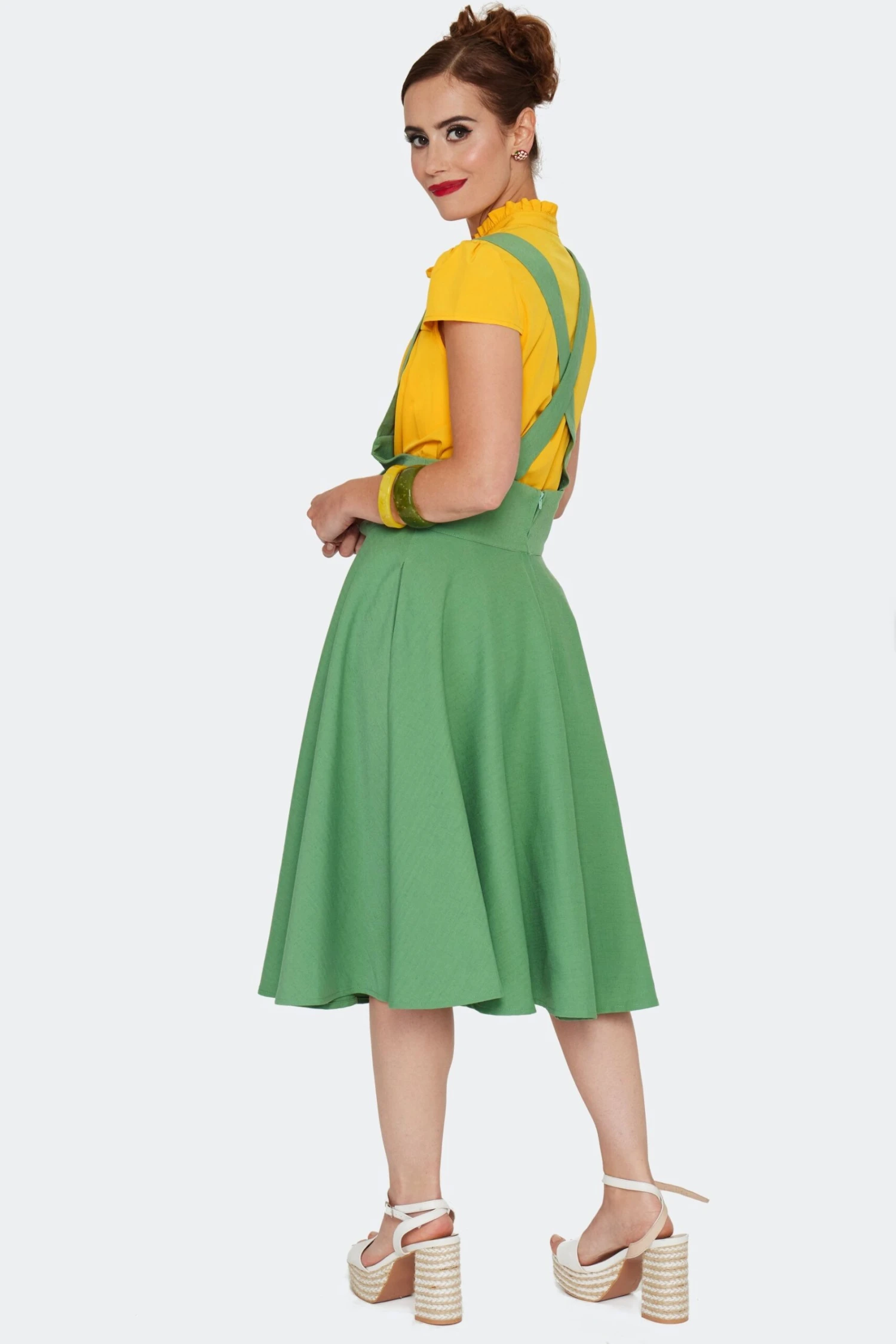 Moth and Mushroom High Waisted Pinafore Skirt by Voodoo Vixen Moth And Mushroom High Waisted Pinafore Skirt By Voodoo Vixen -MODERN MILLIE Shop SKA4087 GRN 02 scaled