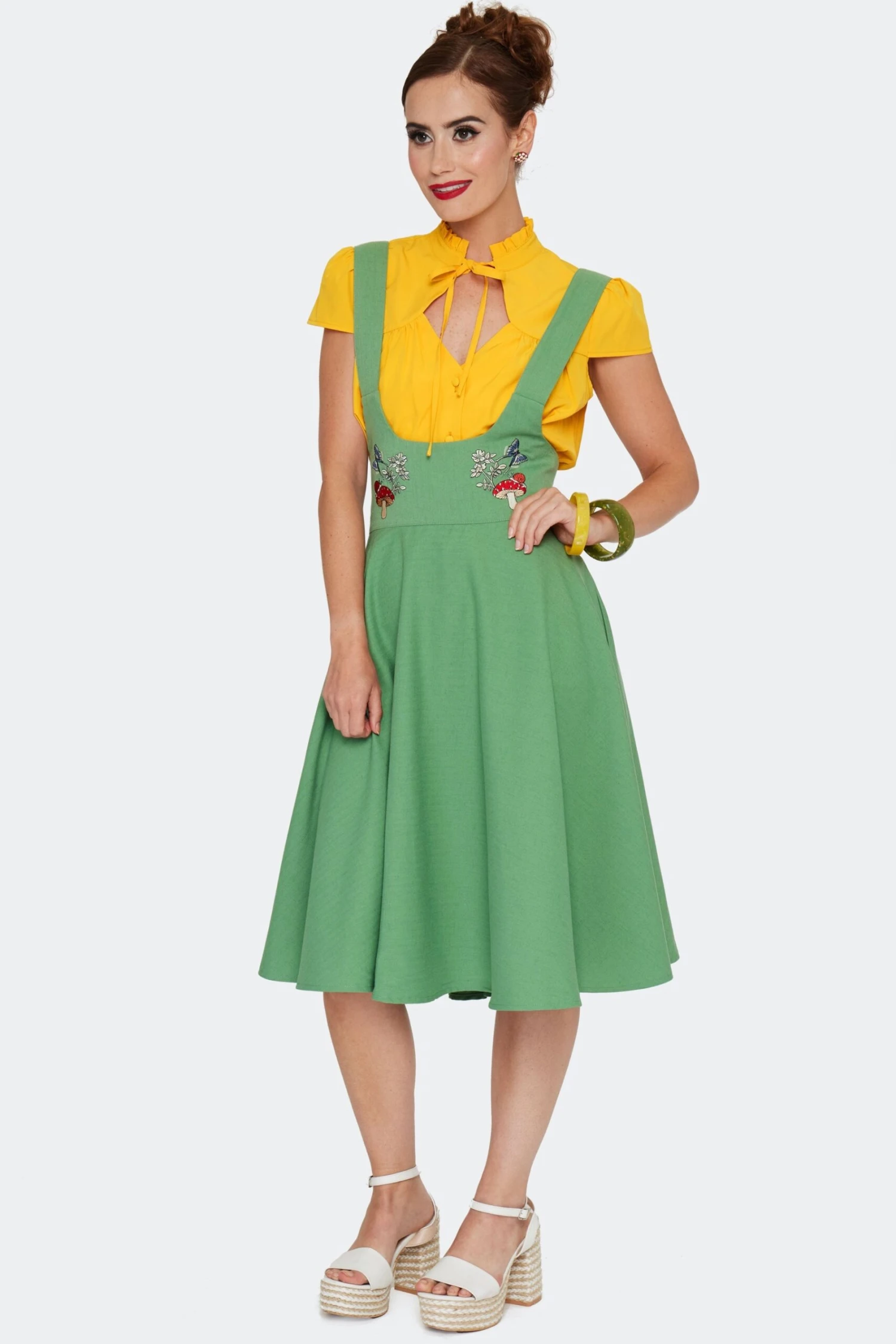 Moth and Mushroom High Waisted Pinafore Skirt by Voodoo Vixen Moth And Mushroom High Waisted Pinafore Skirt By Voodoo Vixen -MODERN MILLIE Shop SKA4087 GRN 05 scaled