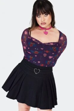 Black Pleated Denim Mini Skirt With A Heart Buckle By Jawbreaker 9 Black Pleated Denim Mini Skirt With A Heart Buckle By Jawbreaker -MODERN MILLIE Shop SKA4101 BLK 04