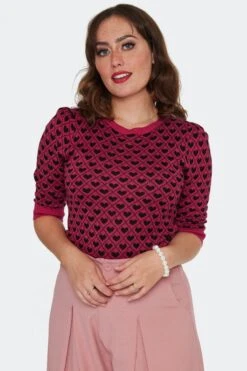 Heart Pullover Sweater In Raspberry Red By Voodoo Vixen 7 Heart Pullover Sweater In Raspberry Red By Voodoo Vixen -MODERN MILLIE Shop SWA7150 RED 01