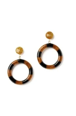 Black And Gold Candy Striped Hoop Earrings By Splendette
