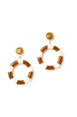 White And Gold Candy Striped Hoop Earrings By Splendette