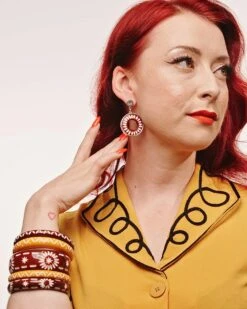 Narrow Saddle Brown Bangle By Splendette -MODERN MILLIE Shop Splendette Western Jewellery Mustard Model 3 Crop