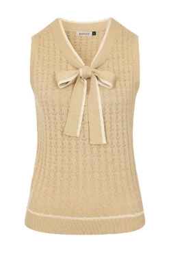 Tan Anchor Pointelle Knit Sleeveless Tina Sweater By Banned -MODERN MILLIE Shop TP10703 Brown 1