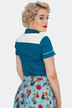 Cactus Floral Western Top In Blue By Voodoo Vixen -MODERN MILLIE Shop TPA3182 BLU 02