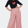 Pink Pleated High Waisted Suspender Pants By Voodoo Vixen -MODERN MILLIE Shop TRA5081 PNK 01