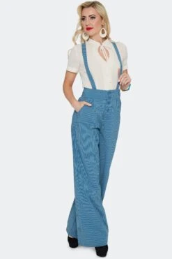 Blue Pinstripe High Waisted Suspender Pants By Voodoo Vixen