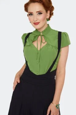 Black Pleated High Waisted Suspender Pants By Voodoo Vixen -MODERN MILLIE Shop TRA5083 BLK 03