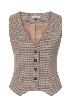 Hallie Brown Houndstooth Fitted Vest By Banned