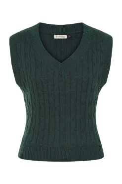 Dark Green Cable Knit Sweater Vest By Banned