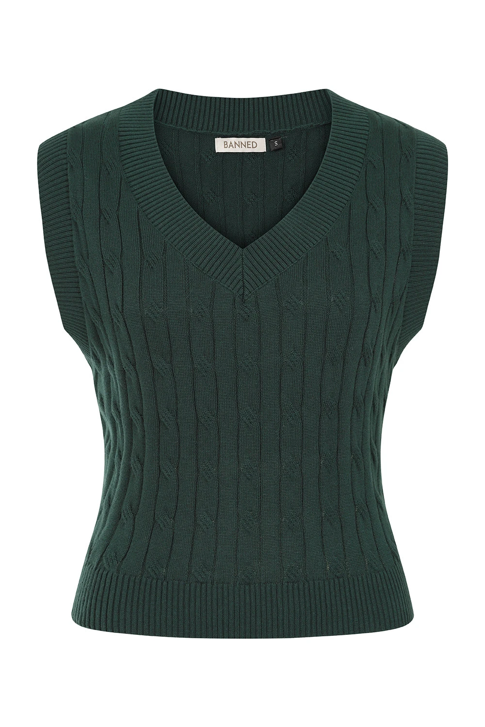 Dark Green Cable Knit Sweater Vest by Banned Dark Green Cable Knit Sweater Vest By Banned -MODERN MILLIE Shop VC64010 1