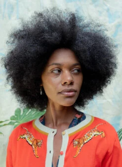 Coral Leaping Tiger Vera Cardigan By Palava -MODERN MILLIE Shop Vera coral tigers website 5