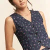 Denim And Floral V-Neck Vest