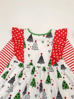 Kids Ruffle Shoulder Christmas Tree Dress -MODERN MILLIE Shop a23cce73726874fba2b864096f66a7da