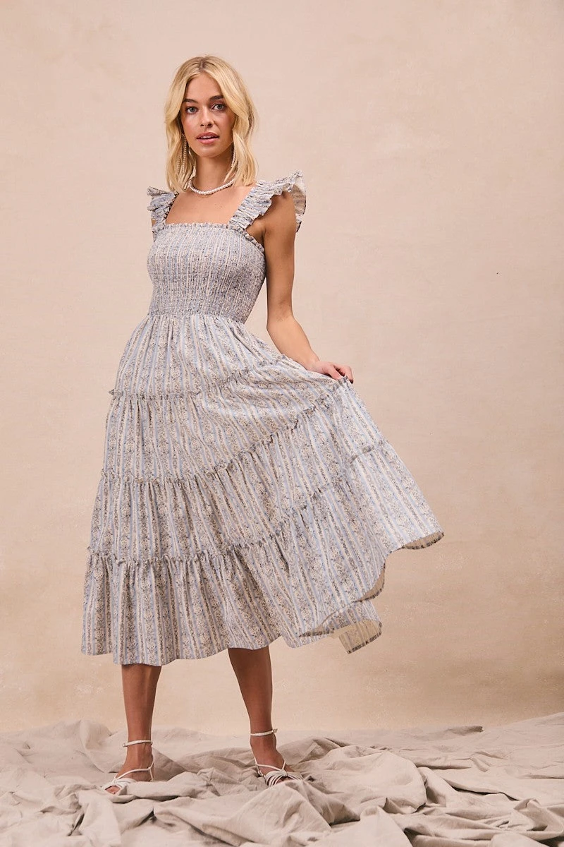 Floral and Striped Smocked Ruffle Sleeve Midi Dress Floral And Striped Smocked Ruffle Sleeve Midi Dress -MODERN MILLIE Shop a9c63924 b463 4d18 aa52 9ea9bd61574d