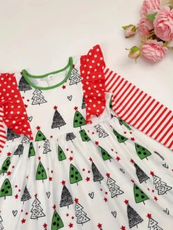 Kids Ruffle Shoulder Christmas Tree Dress -MODERN MILLIE Shop aa598995e13ec70b9f5d1e5ff88589bb