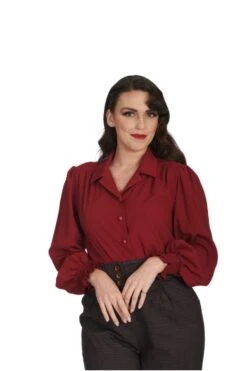 Puff Sleeve Bonnie Blouse In Burgundy By Banned -MODERN MILLIE Shop bl14223 burgundy3323 1