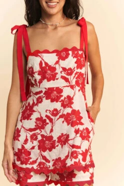 Red Floral Tie Shoulder Ric-Rac Romper In Red -MODERN MILLIE Shop c6e6ad7ac9cd1f623e79ac583b58f14f8bc47edb607930c0437db1379c8f8c8b