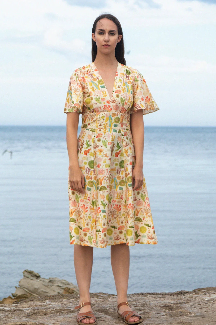 Cream Coral Reef Rita Dress by Palava X Natural History Museum Cream Coral Reef Rita Dress By Palava X Natural History Museum -MODERN MILLIE Shop coral rita 2