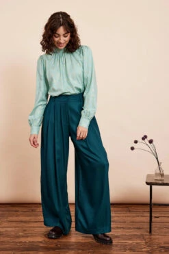 Mabel Wide Leg Pants In Teal By Emily And Fin
