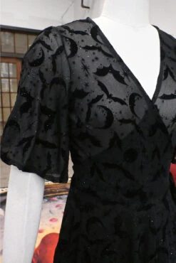 Lydia Wrap Dress In Black Flocked Bats Mesh By Wax Poetic -MODERN MILLIE Shop dc2121fa21d9a7e1c521178868aa8f14bf9152102aec5f68d895d6d66b55eee5