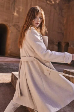 Final Sale Beige Winter Belted Trench Coat By Molly Bracken -MODERN MILLIE Shop double breasted coat with belt 2