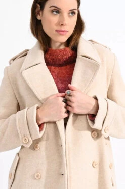 Final Sale Beige Winter Belted Trench Coat By Molly Bracken -MODERN MILLIE Shop double breasted coat with belt 3