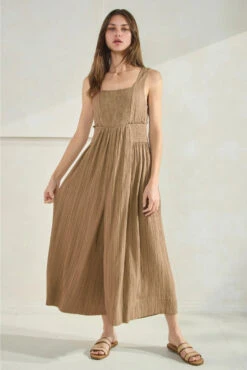 Taupe Crinkled And Cropped Wide Leg Jumpsuit