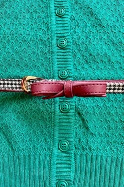 Houndstooth Burgundy Bow Belt By Banned