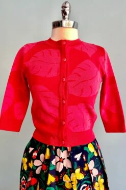 Red Monstera Terrace Jacquard Vera Cardigan By Palava
