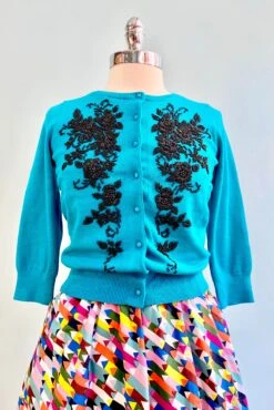 Teal Beaded Angelina Cardigan By Kissing Charlie