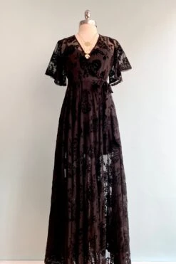 Lydia Wrap Dress In Black Flocked Rose Mesh By Wax Poetic 3 Lydia Wrap Dress In Black Flocked Rose Mesh By Wax Poetic -MODERN MILLIE Shop image cc9a6e29 02b7 44c6 841b 252d8e88fd1e