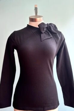 Long Sleeve Black Imagine Bow Top By Heart Of Haute