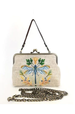 Beige Dragonfly Kisslock Bag