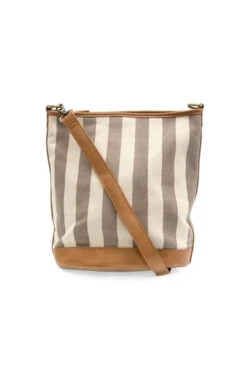 Taupe Awning Striped Bucket Bag