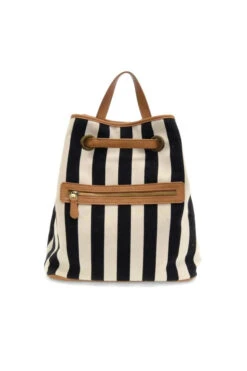 Black Awning Stripe Bucket Backpack