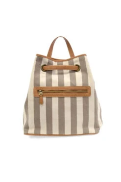 Taupe Awning Stripe Bucket Backpack