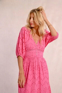 Pink Eyelet Midi Dress By Molly Bracken -MODERN MILLIE Shop long openwork embroidery dress 3a9a8269 2e59 44aa ac5d 435b4b9aeb61