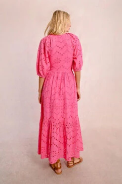 Pink Eyelet Midi Dress By Molly Bracken -MODERN MILLIE Shop long openwork embroidery dress 7c7ecc96 a971 47e8 bce2 a439b2bb70ed