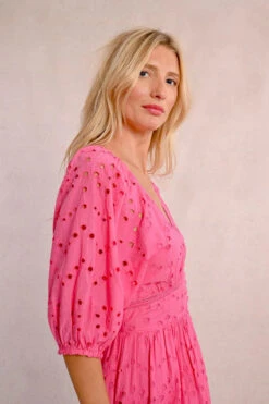 Pink Eyelet Midi Dress By Molly Bracken -MODERN MILLIE Shop long openwork embroidery dress b67dc106 f171 4225 ba48 00a889e3b99e