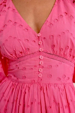 Pink Eyelet Midi Dress By Molly Bracken -MODERN MILLIE Shop long openwork embroidery dress d1328bbb 1d57 437e a69c ac8b53e76682