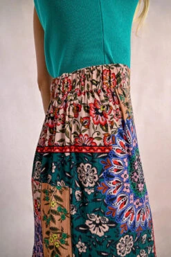 Patchwork Floral Elastic Waist Midi Skirt By Molly Bracken -MODERN MILLIE Shop long ruffled skirt 3b4962a7 7616 4491 9011 c73ad9d23b0f