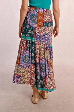 Patchwork Floral Elastic Waist Midi Skirt By Molly Bracken -MODERN MILLIE Shop long ruffled skirt e6d1f6f2 0f2f 4608 85c4 05b93465813a