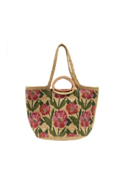 Poppy Painted Nell Wood Handle Jute Tote Bag